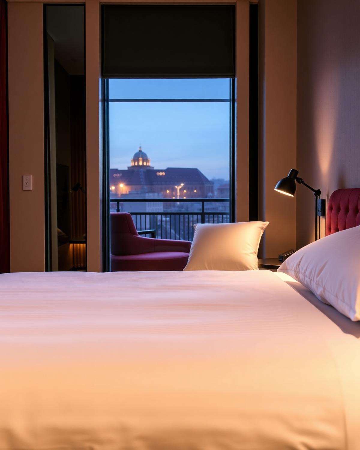 Dormitorio de hotel de alta gama con ropa de cama blanca